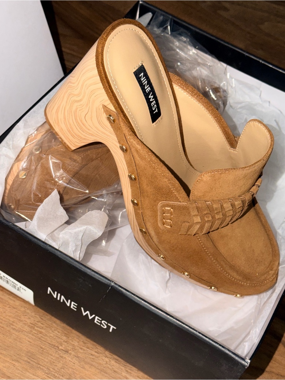 designer new in box Nine West chunky studded heels